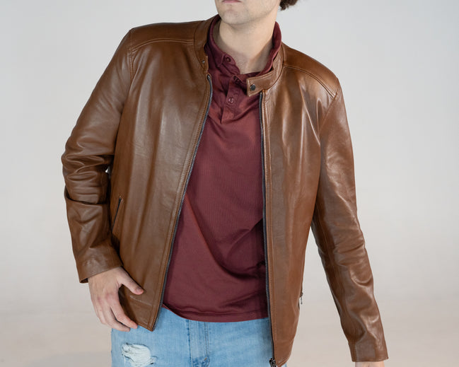 Men's Highland Racer Leather Jacket- Cafe