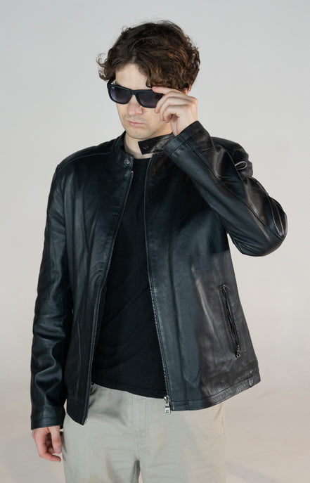 Men's Highland Racer Leather Jacket- Noir