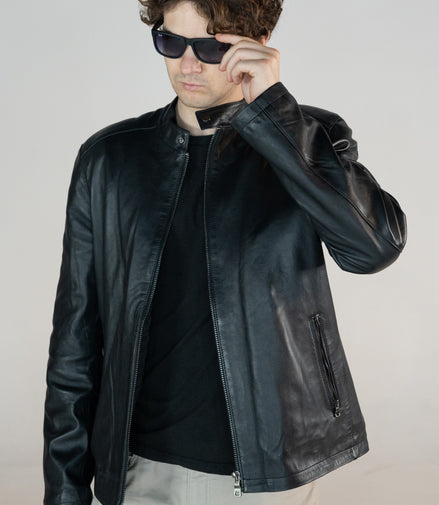 Men's Highland Racer Leather Jacket- Noir
